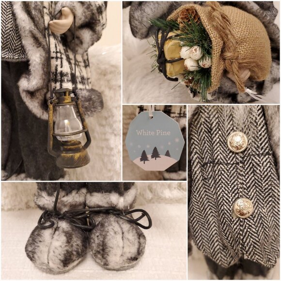 NWT White Pine Free Standing Santa Black White Plaid Herringbone Holiday Decor - Picture 15 of 17